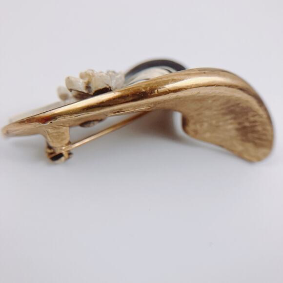 VTG Signed BSK My Fair Lady Hat Brooch 60s Rhinestones Enamel 22k Gold Plated - Picture 7 of 10